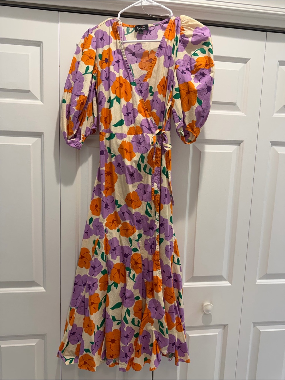 G.O.A. Floral Wrap Maxi Dress in Cream with Orange & Lavender Flowers